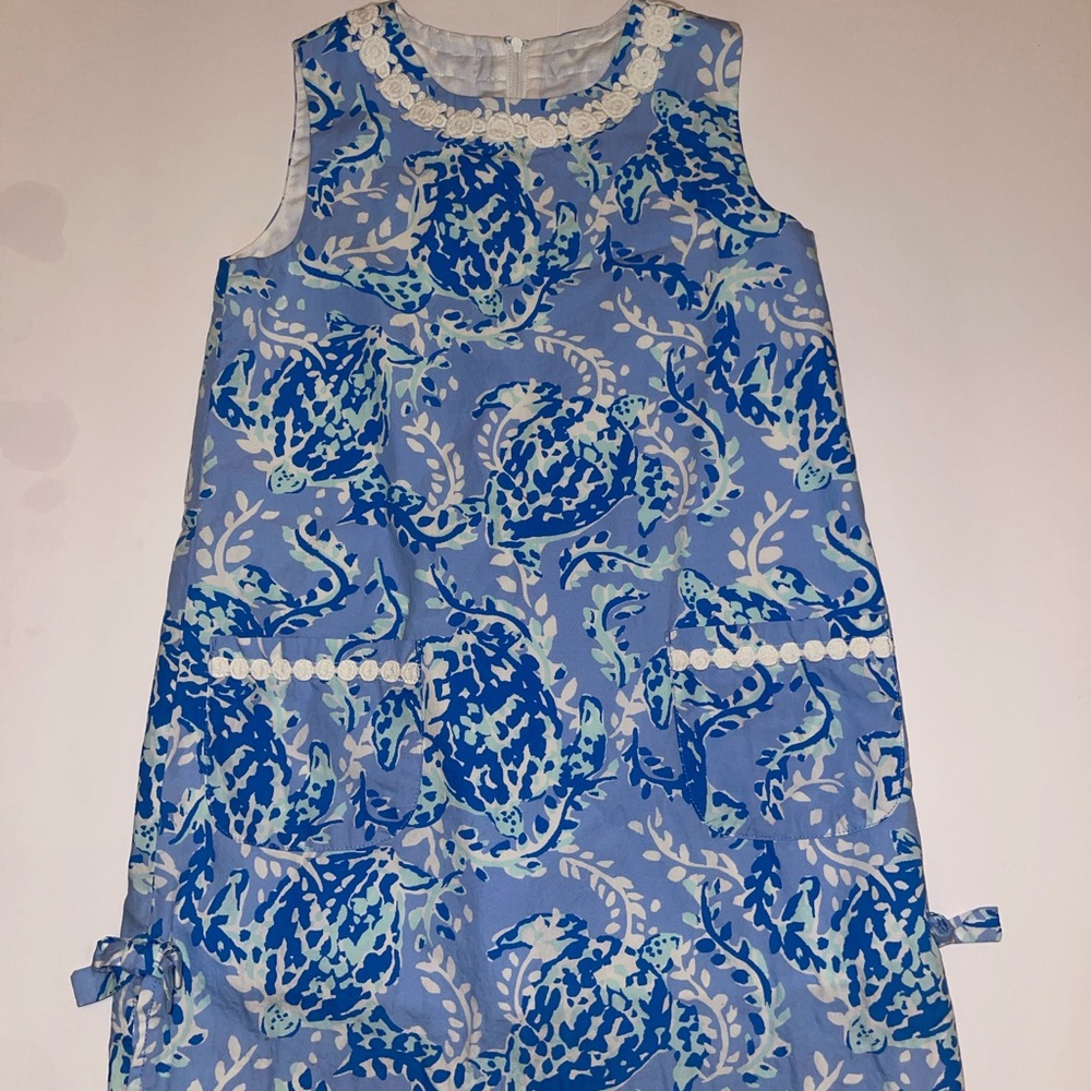 Lilly Pulitzer Girls Size 8 Blue Sea Turtle Shift Dress